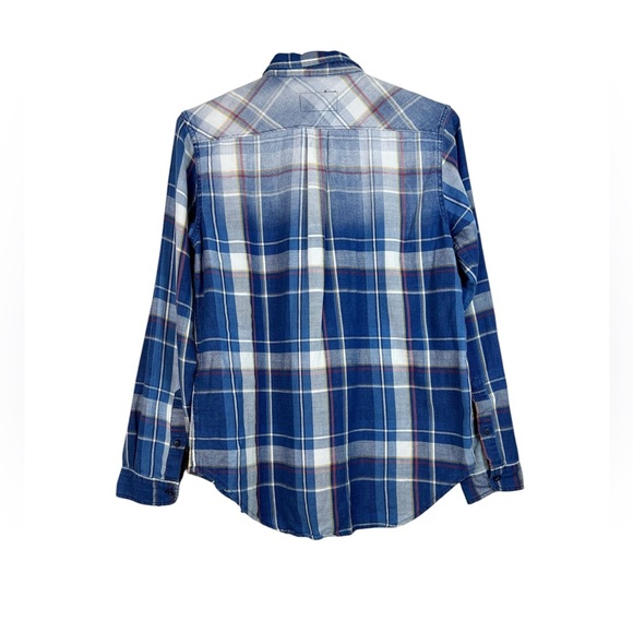 Current/Elliott Blue White Yellow Red Plaid Flannel Button Down Shirt Womens 1 - Picture 2 of 10